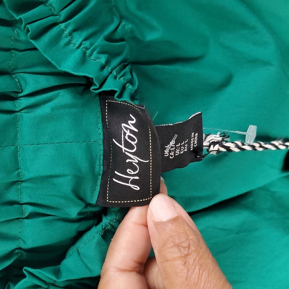 Heyton Emerald Green Embroided Lace Trim Of Shoulder MIDI Dress Sz L Cottagecore - Picture 6 of 14